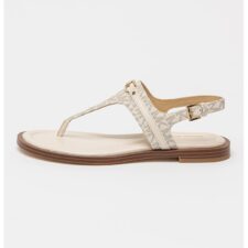 Sandale de piele ecologica cu bareta T si monograma Mandy