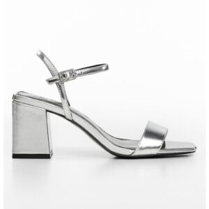 Sandale de piele ecologica cu bareta pe glezna si aspect metalizat Marta