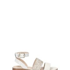 Sandale de piele ecologica cu bareta pe glezna si imprimeu