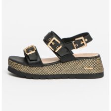 Sandale de piele ecologica cu catarame decorative Kim