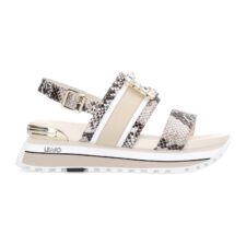 Sandale de piele ecologica cu garnituri cu imprimeu