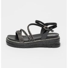 Sandale de piele ecologica cu talpa wedge si aplicatii de strasuri