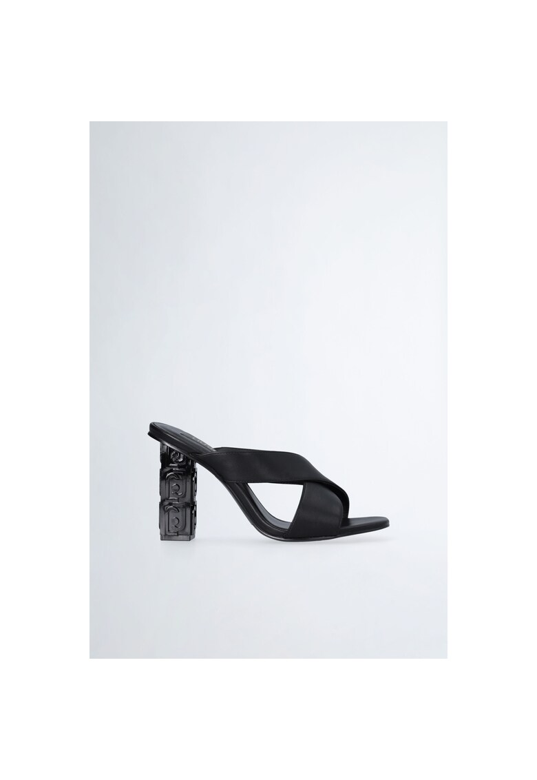 Sandale de piele ecologica cu toc cu logo 1 Sandale de piele ecologica cu toc cu logo