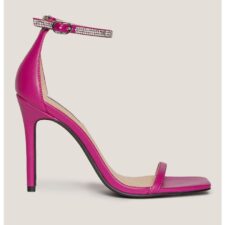 Sandale de piele ecologica cu toc inalt si bareta pe glezna