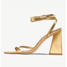 Sandale de piele ecologica cu toc masiv Amora