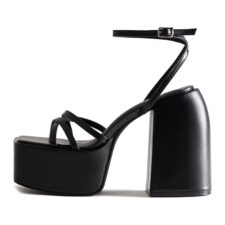 Sandale de piele ecologica cu toc masiv Belcia