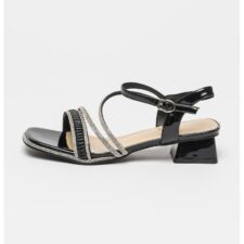 Sandale de piele ecologica cu toc si aplicatii de strasuri