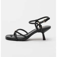 Sandale de piele ecologica cu toc si aspect impletit Jess