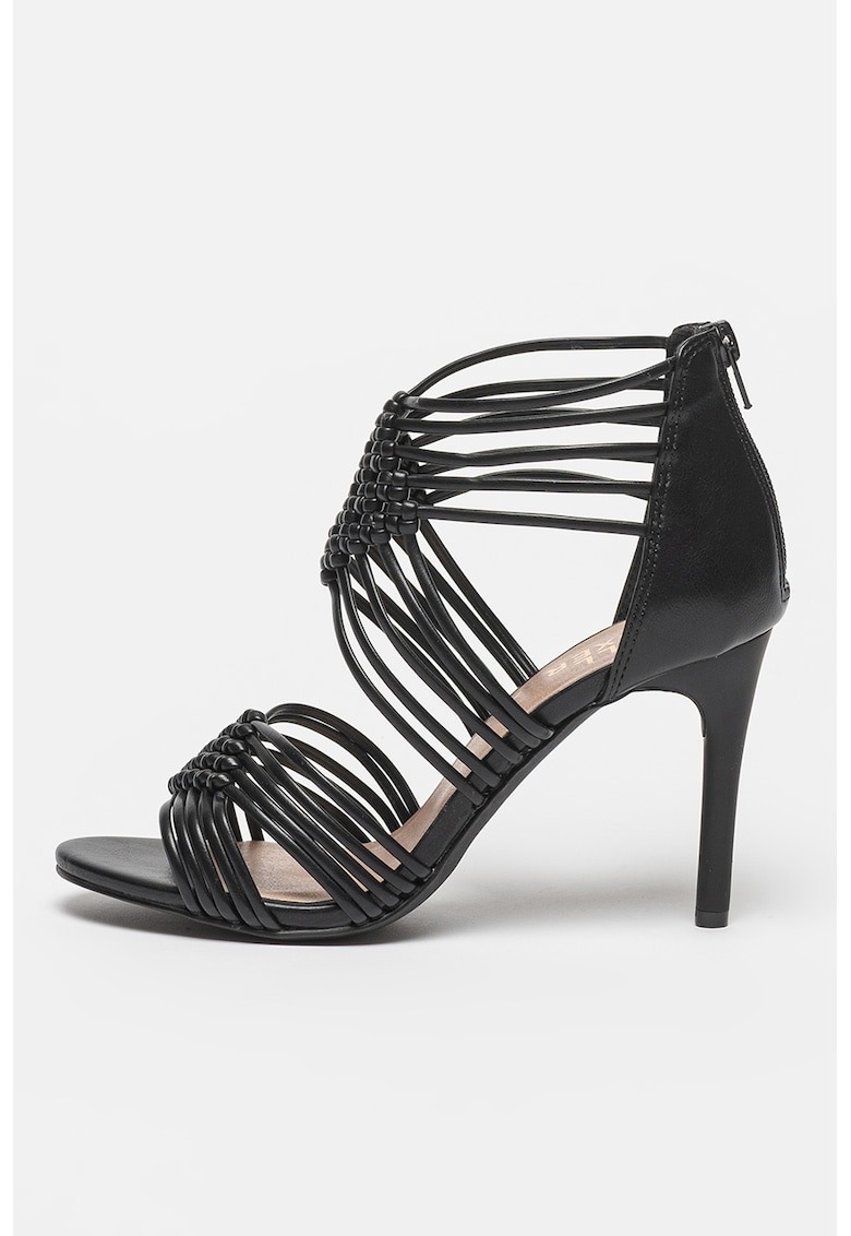 Sandale de piele ecologica cu toc si barete multiple 1 Sandale de piele ecologica cu toc si barete multiple