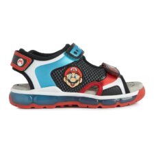 Sandale de piele ecologica cu velcro si detalii cu desene