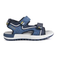 Sandale de piele ecologica si piele intoarsa cu detalii contrastante