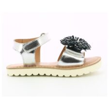 Sandale de piele - fete - cu aspect metalizat - Argintiu/Bleumarin