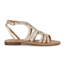 Sandale de piele intoarsa cu aspect metalizat