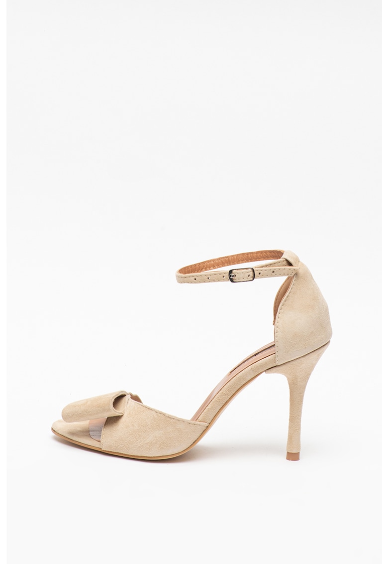 Sandale de piele intoarsa cu bareta pe glezna si detaliu decorativ 1 Sandale de piele intoarsa cu bareta pe glezna si detaliu decorativ