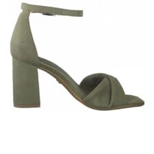 Sandale de piele intoarsa cu bareta pe glezna si model rasucit