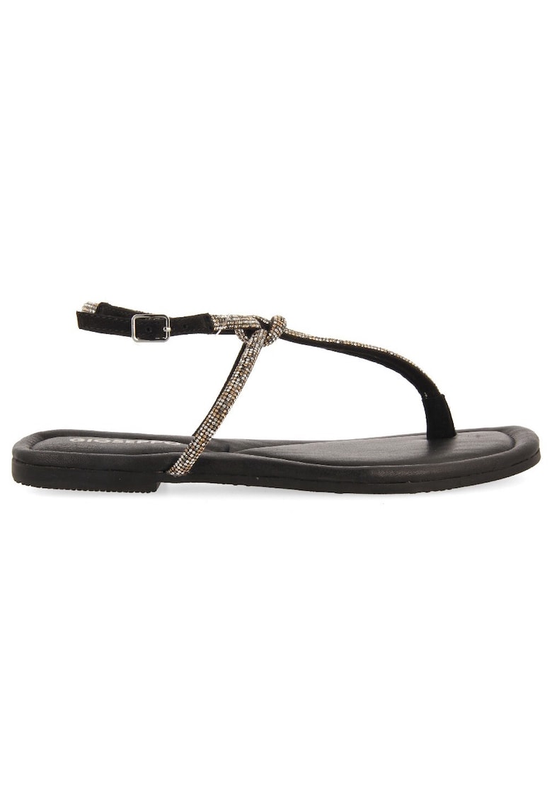 Sandale de piele intoarsa cu bareta separatoare si strasuri Burnt 1 Sandale de piele intoarsa cu bareta separatoare si strasuri Burnt