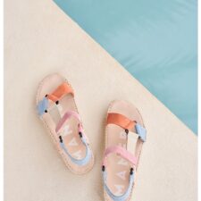 Sandale de piele intoarsa cu model colorblock si velcro Venice