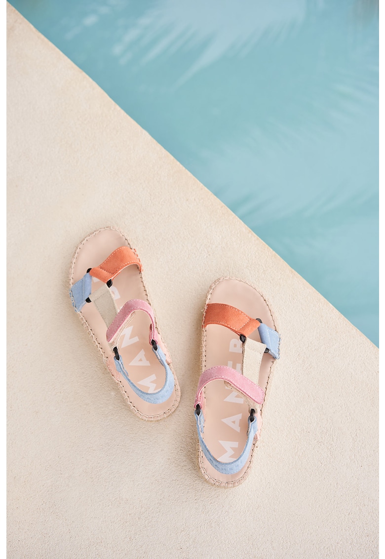 Sandale de piele intoarsa cu model colorblock si velcro Venice 1 Sandale de piele intoarsa cu model colorblock si velcro Venice