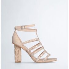 Sandale de piele intoarsa cu toc si strasuri