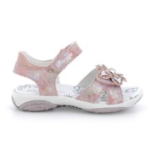 Sandale de piele intoarsa cu velcro si aplicatie florala