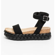 Sandale de piele intoarsa ecologica cu talpa cu model impletit