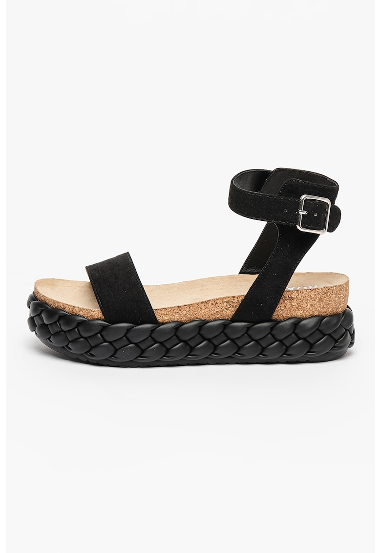 Sandale de piele intoarsa ecologica cu talpa cu model impletit 1 Sandale de piele intoarsa ecologica cu talpa cu model impletit