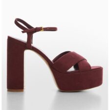 Sandale de piele intoarsa ecologica cu toc masiv Cru
