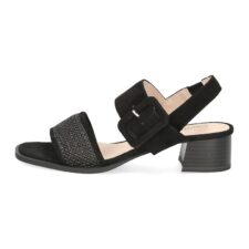 Sandale de piele intoarsa si material textil cu toc masiv