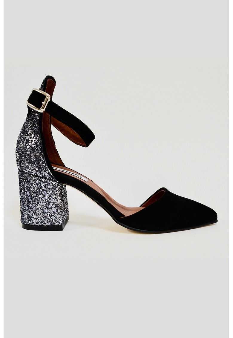 Sandale de piele intoarsa si piele ecologica cu toc stralucitor 1 Sandale de piele intoarsa si piele ecologica cu toc stralucitor