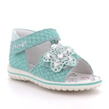 Sandale de piele peliculizata cu detaliu floral