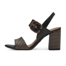 Sandale de piele si material textil cu toc masiv