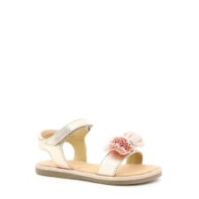 Sandale de piele si piele ecologica cu aspect metalizat - Auriu