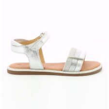 Sandale de piele si piele sintetica - cu velcro si aspect metalizat - Argintiu