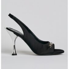 Sandale de satin cu aplicatii logo