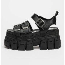 Sandale demi-wedge de piele ecologica cu o catarama