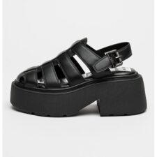 Sandale demi-wedge de piele ecologica uni