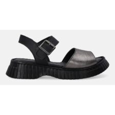 Sandale demi-wedge din piele cu detaliu metalizat