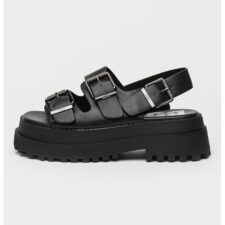 Sandale demi-wedge din piele ecologica cu catarama