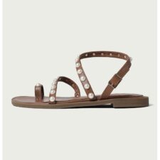 Sandale diin piele cu aplicatii cu margele perlate Lucienne