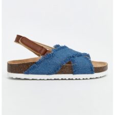 Sandale din denim cu talpa plata si velcro