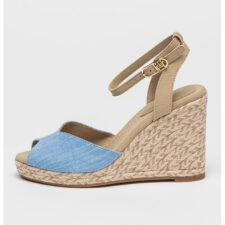 Sandale din material chambray cu talpa wedge