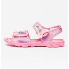 Sandale din material textil cu imprimeu cu desene animate si inchidere cu velcro