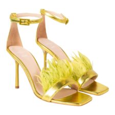 Sandale din piele Camelia cu insertii de pene -