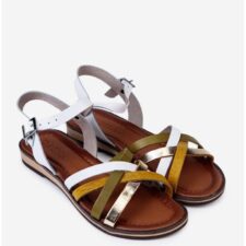 Sandale din piele alba cu detalii colorate 37