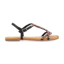 Sandale din piele cu aplicatii cu margele multicolore Andira