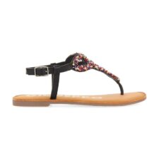 Sandale din piele cu aplicatii cu margele multicolore Ypane