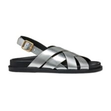 Sandale din piele cu aspect metalizat -