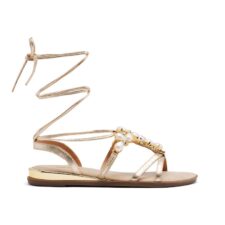 Sandale din piele cu aspect metalizat Janice