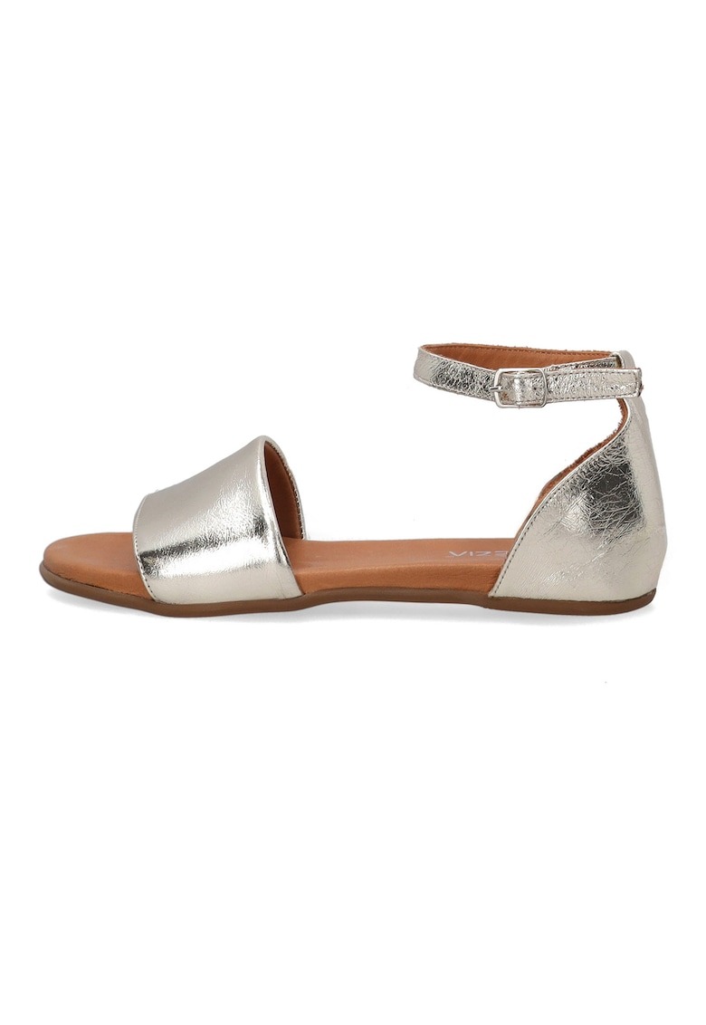 Sandale din piele cu aspect metalizat si bareta pe glezna 1 Sandale din piele cu aspect metalizat si bareta pe glezna