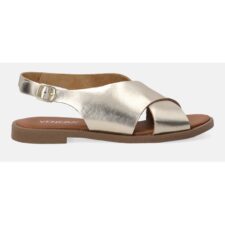 Sandale din piele cu aspect metalizat si catarama